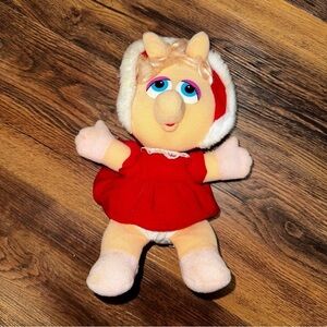 1987 Muppets Baby Miss Piggy 11" Christmas Plush Stuffed Animal Jim Henson READ